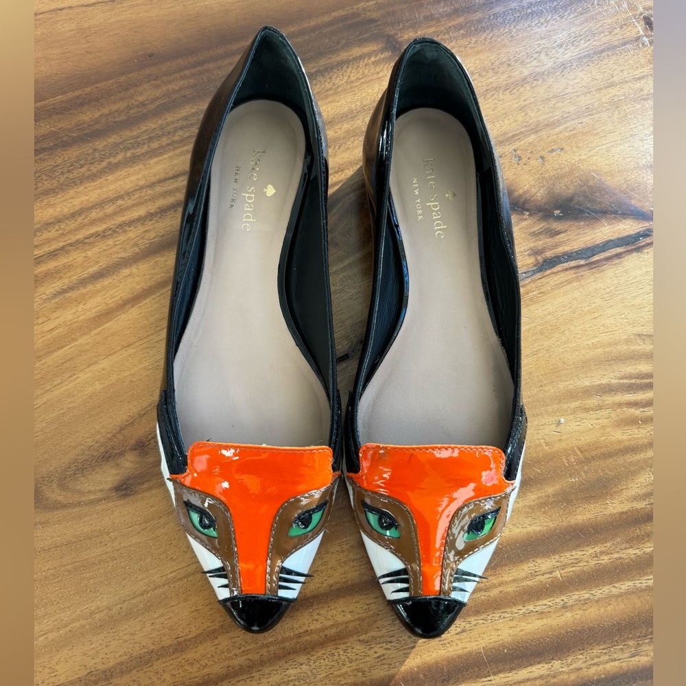 KATE SPADE New York Ericka Fox Face Shoes Patent Leather Ballet FLATS SZ 6.5